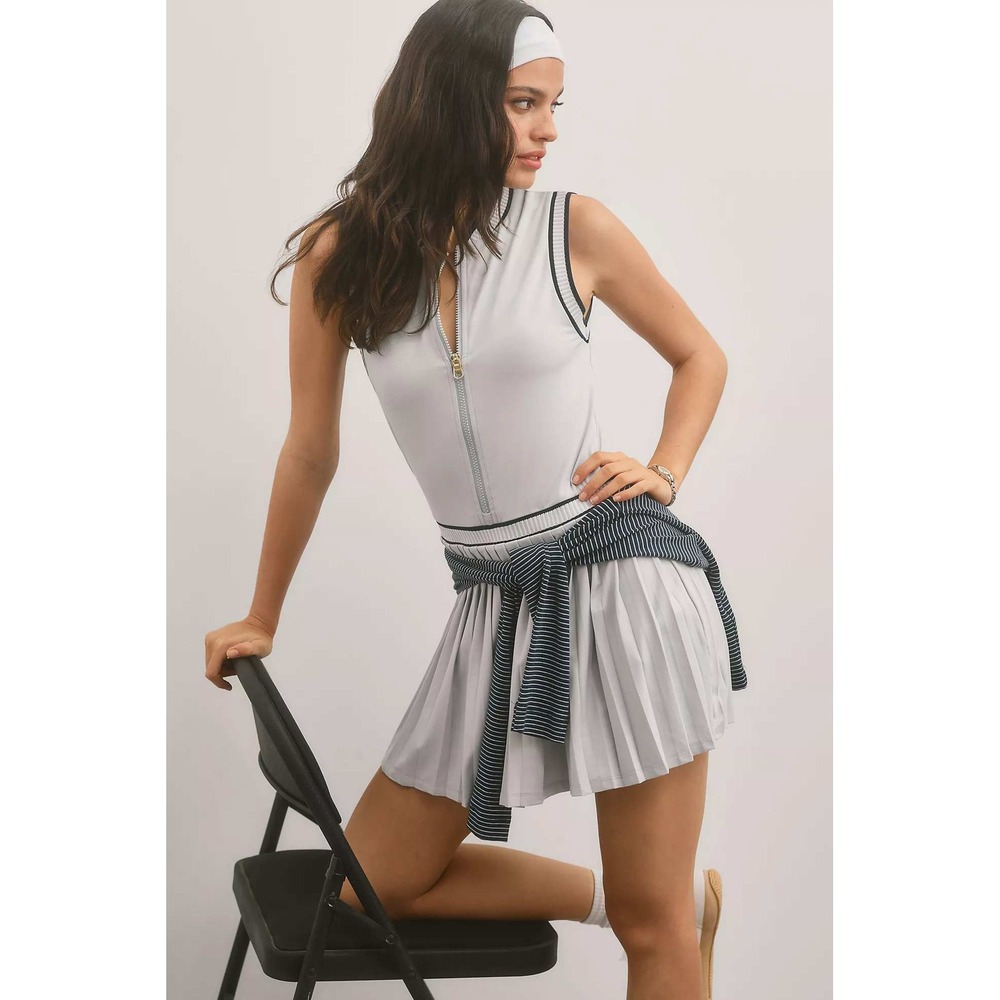 Varley Elgan Sleeveless Dress Tennis Pickleball Pleated Zip Front Medium